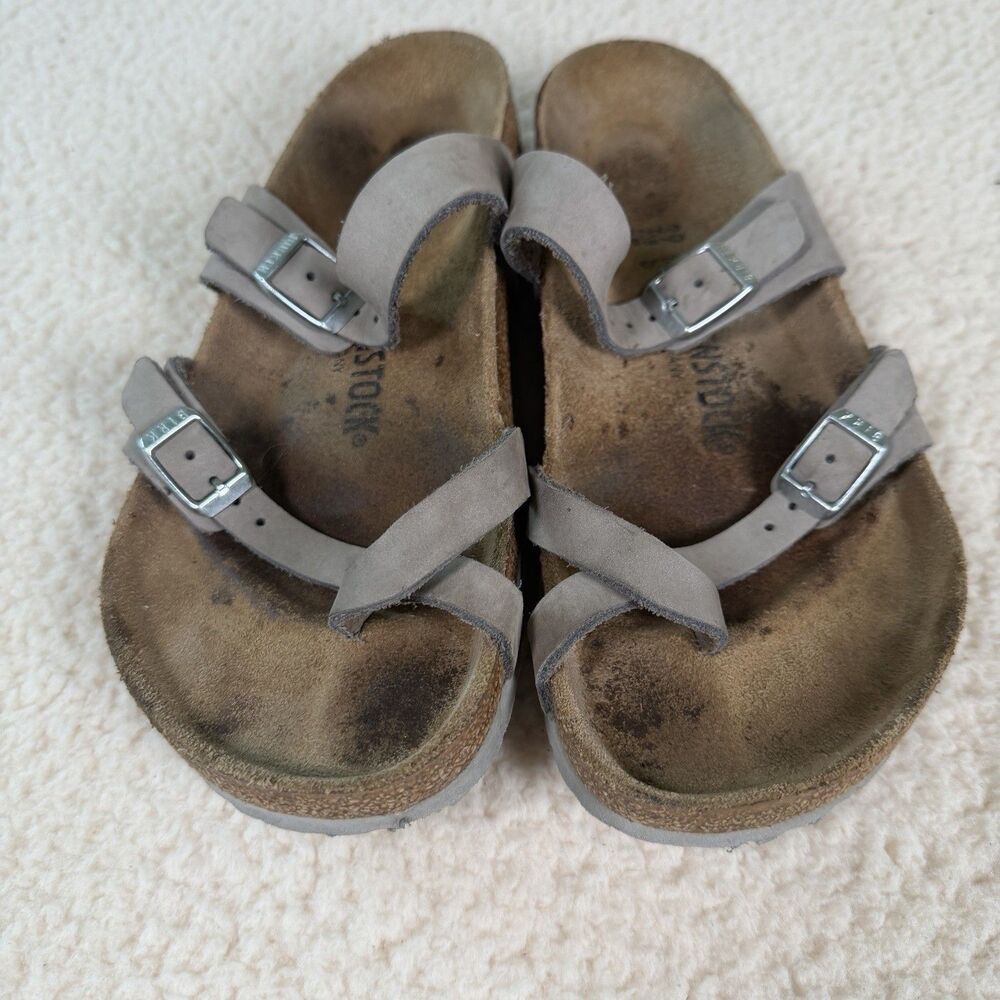 Birkenstock Mayari Thong Sandals Womens 39 Buckle Slip On Casual Leather Taupe